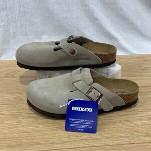 *NEW* Birkenstock Boston Soft Footbed Taupe Suede Leather Clogs Shoes Women’s 5